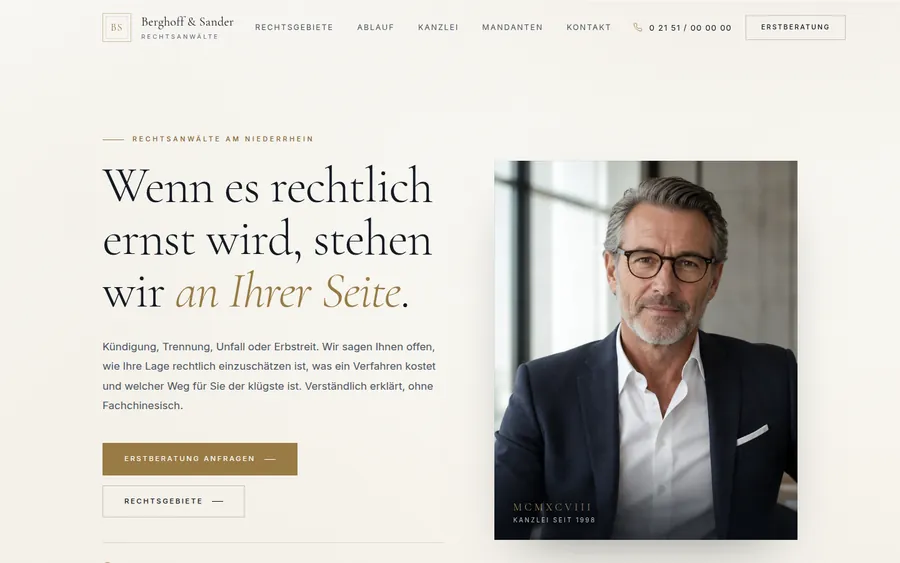 Vorschau der Muster-Website für eine Rechtsanwaltskanzlei