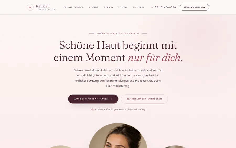Vorschau der Muster-Website für ein Kosmetikstudio