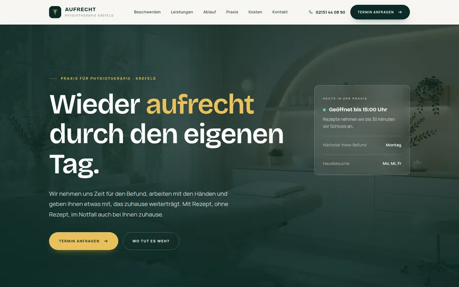Vorschau der Muster-Website für eine Physiotherapie-Praxis