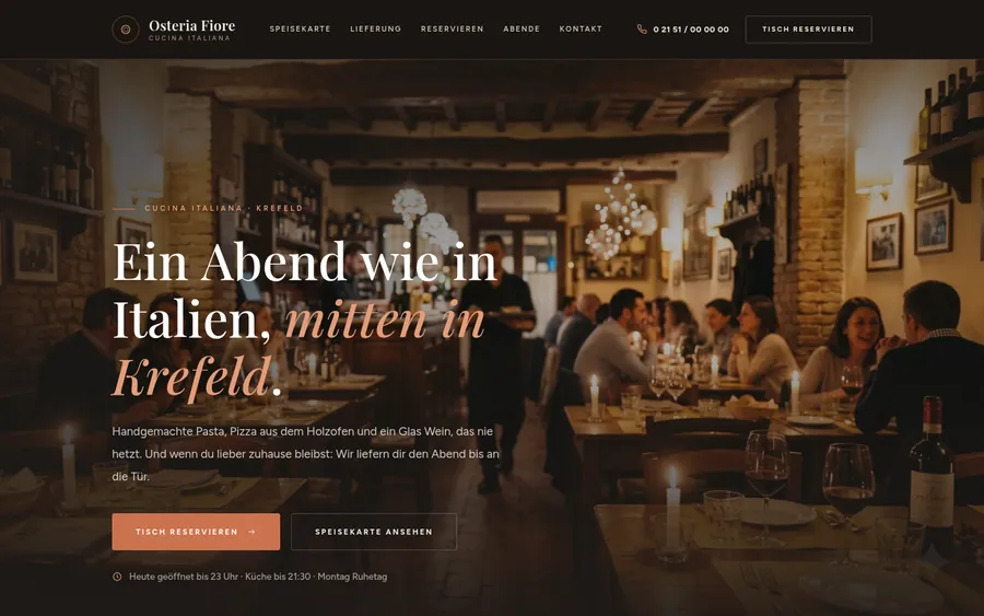 Vorschau der Muster-Website für ein italienisches Restaurant