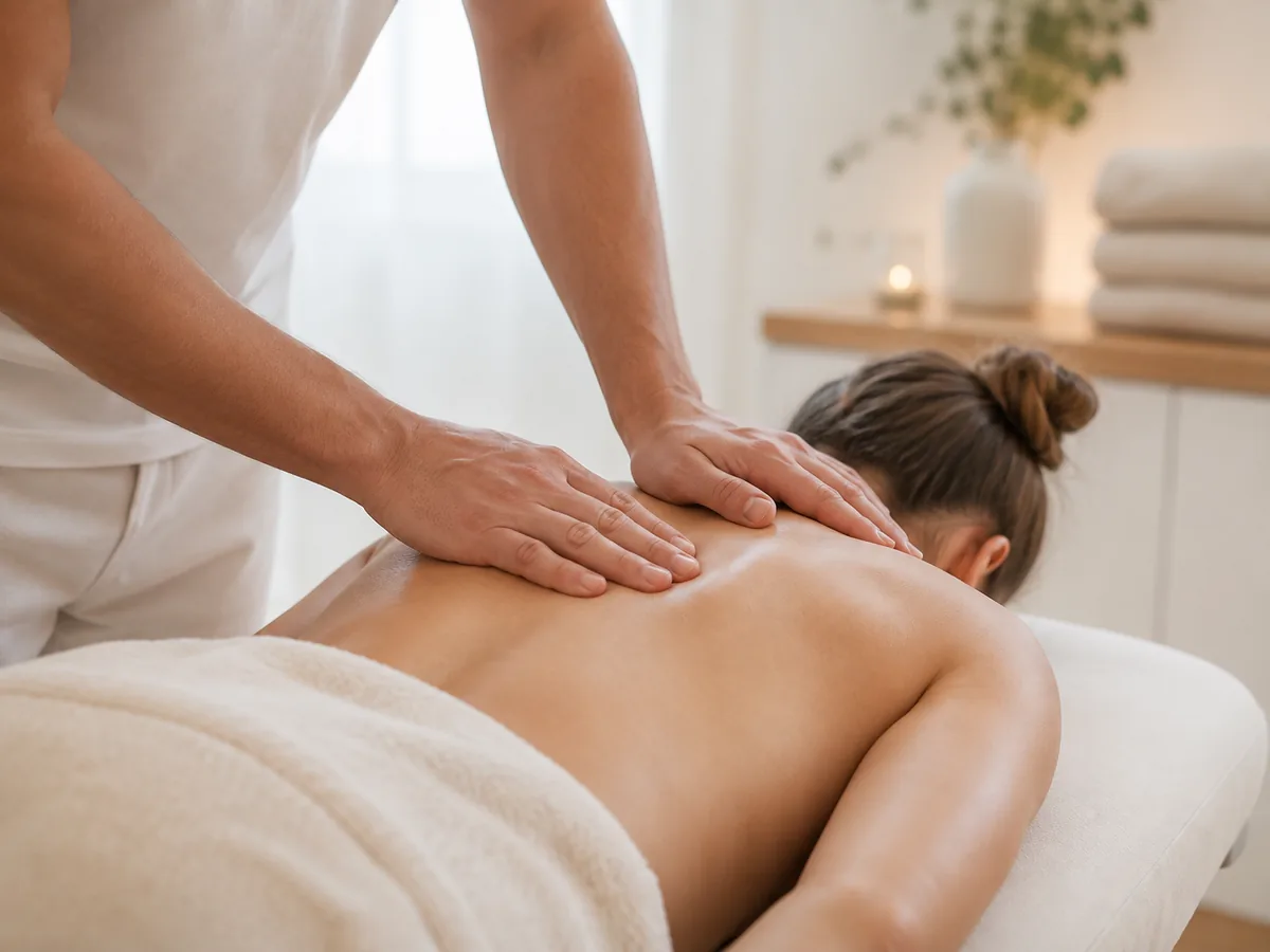Manuelle Behandlung des Rückens auf der Therapieliege